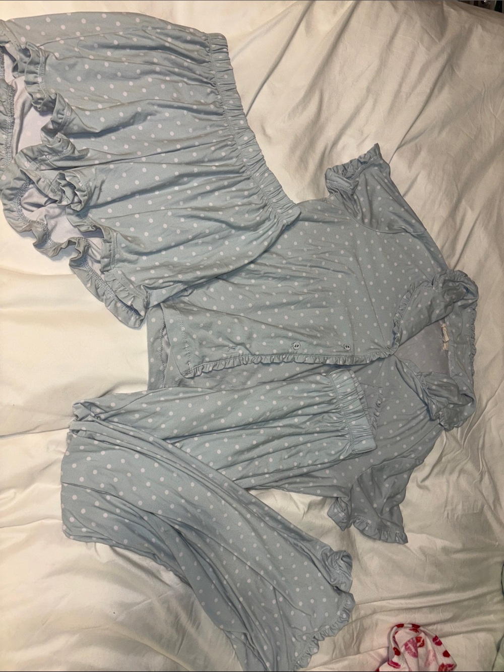 Polka Dot Light Blue Women's Pajama Set - Three Piece Sleepwear